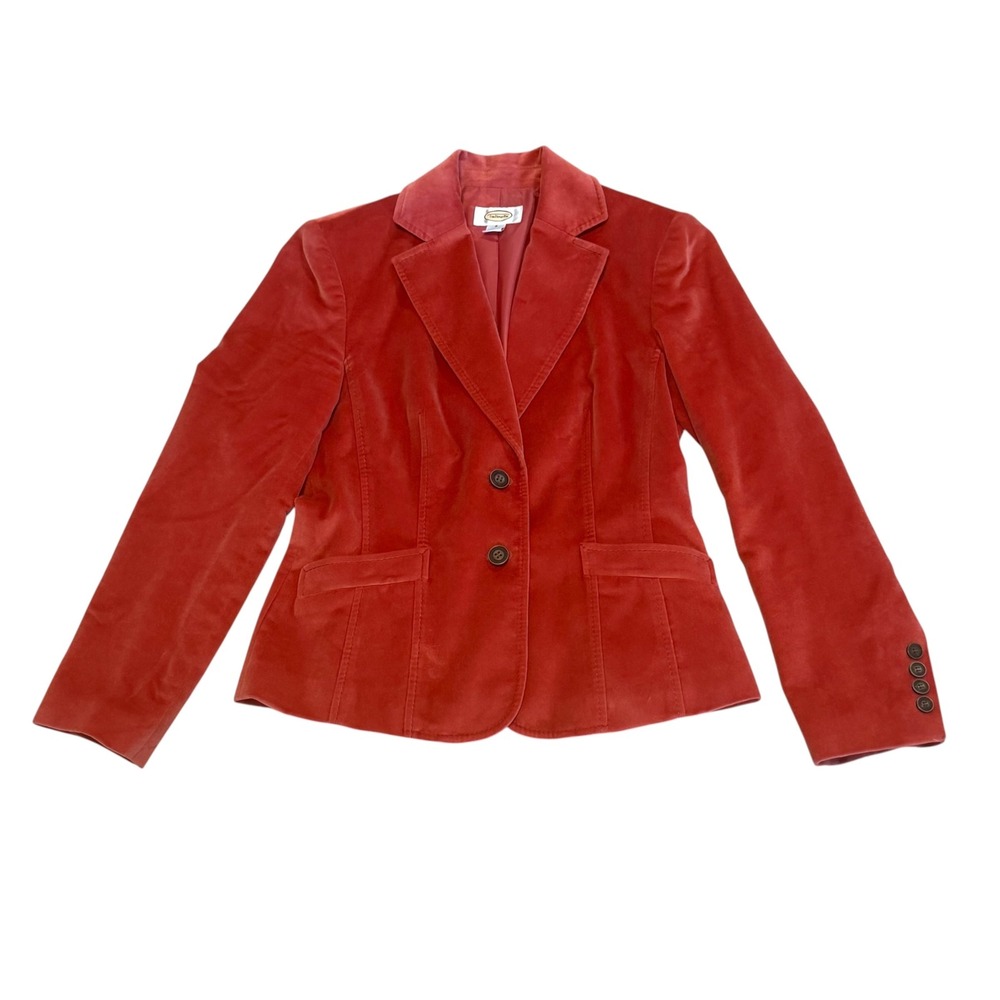 Talbots Blazer Women 2 Rust GUC Velvet Silk Blend Two Button Tailored Jacket